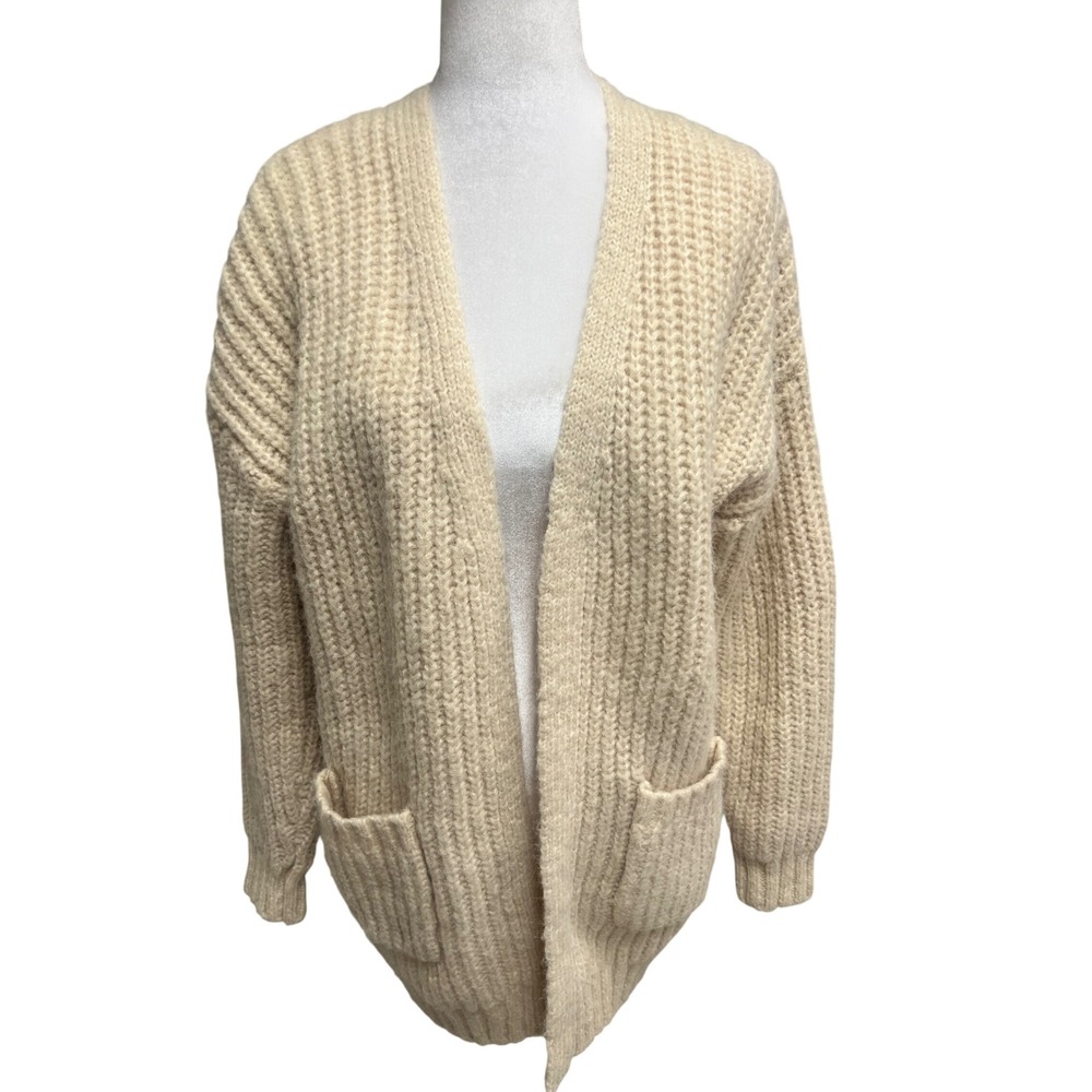 Full Tilt Y2K Cardigan Womens S Cream Chunky Knit Open Front Pocket Boho Sweater